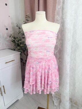 Hello Kitty Pink Floral Strapless Ruffle Dress Bin#6